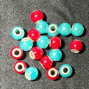 19 Red and Blue Large Hole Beads 925